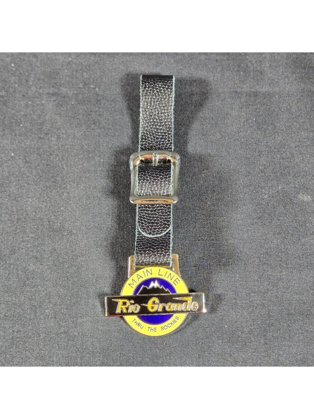 Vintage Rio Grande Main Line Railroad Watch Fob Enamel Medal Leather Strap